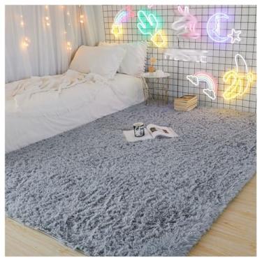Imagem de SPXMQSS Tapetes de área para sala de estar, tapete de pelúcia longo macio para quarto, antiderrapante, antiderrapante, lavável à máquina para sala de estar, quarto, cabeceira, casa cinza 100 x 160 cm