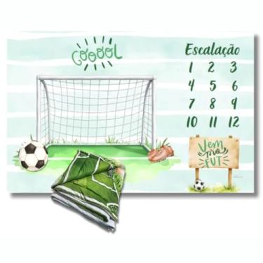 Imagem de Edredom Dupla Face Tapete Foto Bebê Mêsversário Gool Futebol Tapete Fotográfico Infantil, Multiuso, Estampa Digital, Acompanha Marcador, Super Macio