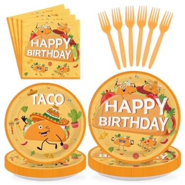 Imagem de 96 peças de artigos de festa de aniversário de tacos e guardanapos descartáveis com tema mexicano cinco de maio conjuntos de utensílios de mesa para meninos meninas chá de bebê decorações de festa de