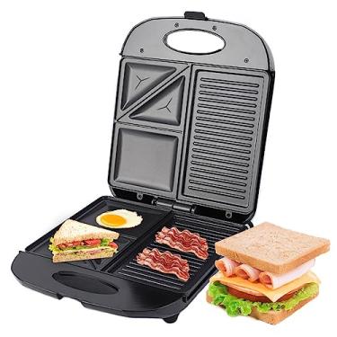 Imagem de Máquina de Churrasco Multifuncional 1400W Maker Waffle Grelha Elétrica com Revestimento Antiaderente Panela 3 em 1 para Sanduíche Ovos Panini e Pão Portátil Uso Indoor