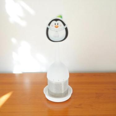 Imagem de Generic 1 conjunto de infusor de chá, design de pinguim, lavagem à mão, apenas estilo vertical, silicone, aço inoxidável, branco, preto, 5,5 x 16 cm
