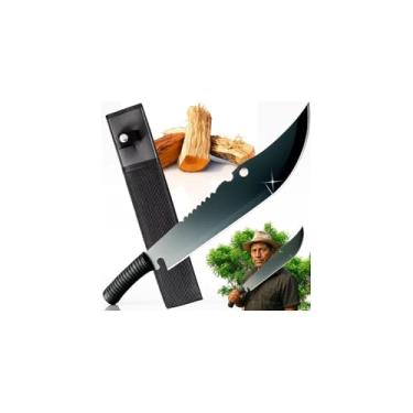 Imagem de Facão Militar Tático Full Tang, Lâmina 36cm, Aço Preto, Cabo Aço e Plástico, com Bainha, para Camping e Pesca