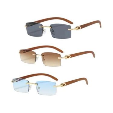 Imagem de Óculos De Sol Retangulares Sem Armação Unissex, Conjunto De 3 Peças, Ó