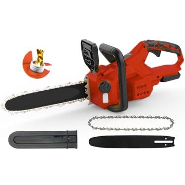Imagem de Motosserra elétrica sem escova de 35,5 cm sem fio, motosserra compacta com lubrificação automática, baixo recuo, motosserra alimentada por bateria para aparar árvores, limpeza de tempestade, corte de