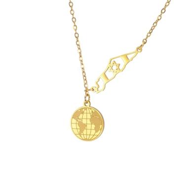 Imagem de PDOUSELF Colar feminino de aço inoxidável de Israel, mapa de Israel com pingente de estrela de Davi e pingente de globo, joia judaica para presente, 20, Aço inoxidável, Sem Pedra Preciosa