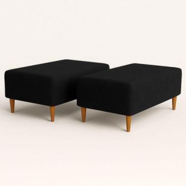 Imagem de Kit 2 Puffs Bela Manu Decor Madri Sued Preto Com Pés Palito