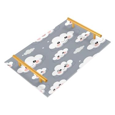 Imagem de Wassud Bandeja de banheiro fofa nuvem de acrílico para joias de perfume com alça de maquiagem bandeja de cômoda para quarto e cozinha, 30 x 20 cm