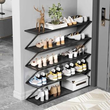 Imagem de Sapateira de pé livre, prateleiras estreitas de 5 níveis, prateleiras espaçosas de armazenamento de sapatos de malha forte para montagem no chão - para corredor de entrada e sala de estar (preto-80 cm