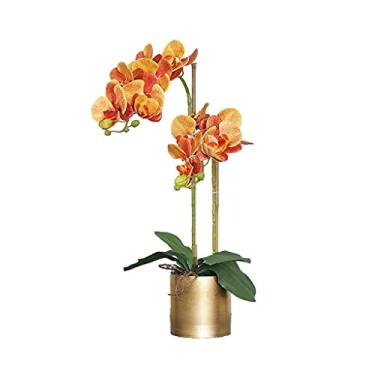 Imagem de LMJYU Flor artificial e vaso orquídea PU phalaenopsis flor artificial em um vaso decoração de vaso de flores falsas