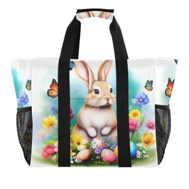 Imagem de Kigai Sacolas de mercearia reutilizáveis, coelho fofo, grande, sacola de compras, resistente à água, bolsa de piscina dobrável para roupas, sapatos e piqueniques