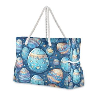 Imagem de Wassud Bolsa de praia grande com ovos azuis celeste, bolsa de praia para mulheres, impermeável, à prova de areia, bolsa de viagem com zíper e bolso para piscina, academia, acampamento