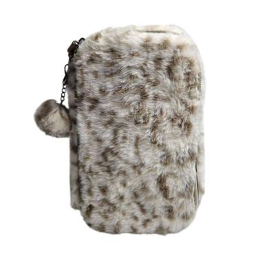 Imagem de Estojo Box Escolar Pelúcia Animal Onça Leopardo Grande Espaçoso Fofo Lápis Caneta Material Aulas