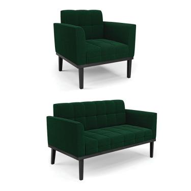 Imagem de Namoradeira E Poltrona Base Madeira Fixa Pto Elisa Bouclê D03 - D?rossi Cor Verde