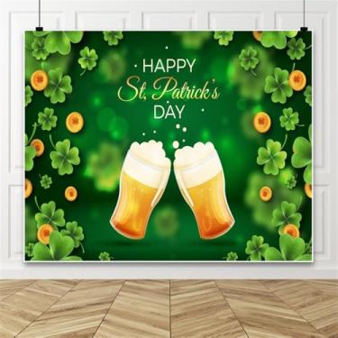 Imagem de Happy St. Patrick's Day Pano de fundo 3 x 2,4 m Irish Green Lucky Shamrock Caneca de cerveja Cheers com fundo de fotografia de cerveja Dia de São Patrício decorações de festa de chá de bebê adereços