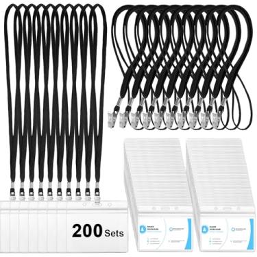 Imagem de Marspark Etiquetas de nome transparentes com cordão, cordões para crachás de identificação, alça reutilizável com suporte de identidade, crachás de nome de plástico para adultos conferência de igreja