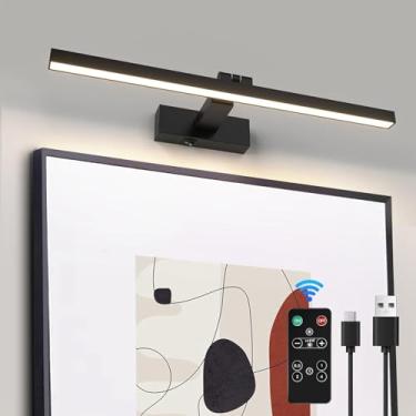 Imagem de Luzes pretas para parede, reguláveis, sem fio, para pinturas, hastes duplas, braço oscilante, luminárias de parede de LED, arandela de parede ajustável com controle remoto (preto, 50,8 cm) 3000K