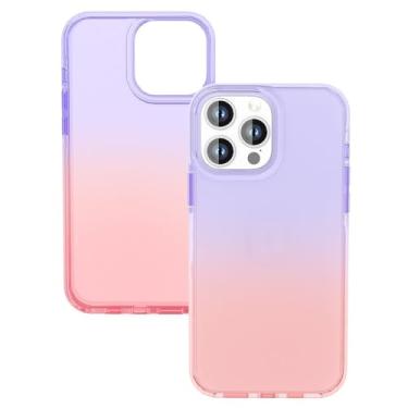Imagem de Capa transparente com proteção anti-queda de quatro lados para iPhone 13, 14, 15 Pro Max, TPU + TPE, capa protetora macia anti-riscos, gradiente rosa e roxo, para iPhone 14 (6,1")