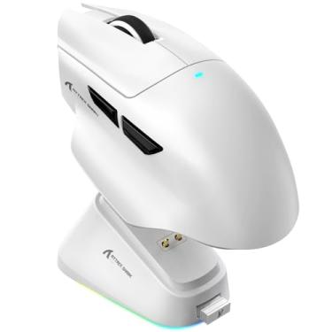 Imagem de ATTACK SHARK Mouse para jogos V6 com fio, chip Broadcom BK52820, PixArt PAW3311 25K DPI, 65 g leve, interruptores ópticos de 100 m cliques, driver de IA na nuvem para PC/Mac, branco e fita adesiva