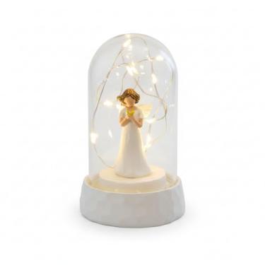 Imagem de Luminária Anjo LED a Pilha com Redoma de Vidro 10 cm | Luz Noturna Branca Decorativa | Presente Religioso Batizado Comunhão