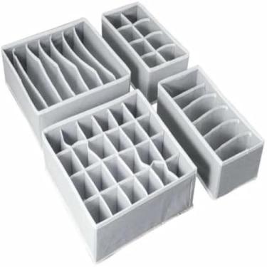 Imagem de Caixas organizadoras de gaveta para roupa interior, divisorias praticas, modulares, eficazes, organizadoras e espacosas, azuis.