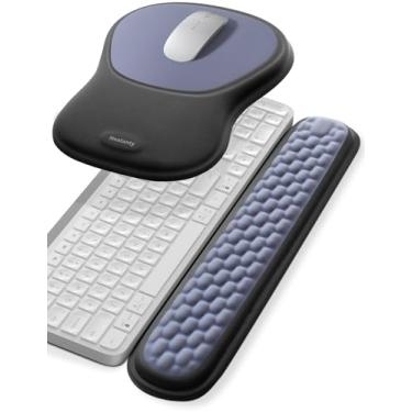 Imagem de Meatanty Conjunto de descanso de pulso para teclado e mouse, suporte ergonômico de almofada de pulso, combo de descanso de mão para computador, acessório de mesa de espuma de memória, almofada de