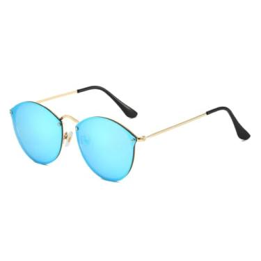 Imagem de HCHES Óculos de Sol Femininos de Luxo com Armação Redonda Retrô, Proteção Anti-Ultravioleta e Proteção UV400 (Azul Dourado)