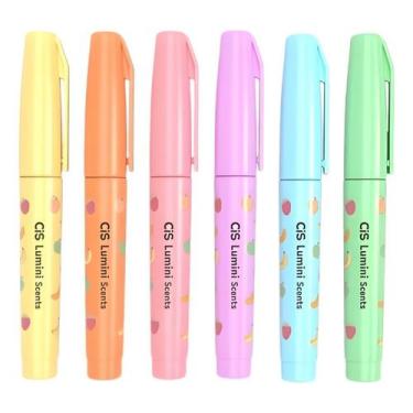 Imagem de Caneta Marca Texto Cis Mini Scents Cheirinho 6 Cores Pastel