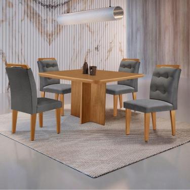 Imagem de Mesa Olímpia 90cm Mdf Com 4 Cadeiras Carol Linho Grafite Naturalle