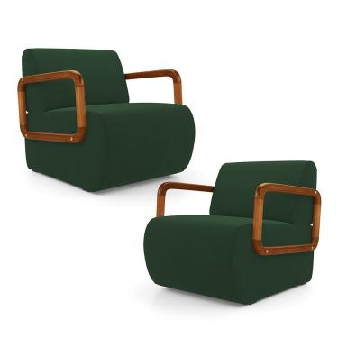 Imagem de Kit 02 Poltronas Decorativas Orgânica Living Kavya Veludo Verde Escuro - Desk Design