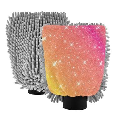 Imagem de Luvas de lavagem de carro de microfibra de chenille gradiente laranja pacote com 2, luvas de lavagem de carro para canhão de espuma 18 cm x 26 cm