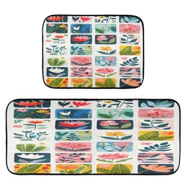 Imagem de Wassud Ilustrações planas de flores, tapetes de cozinha para chão, decoração de casa, tapetes de cozinha acolchoados, antifadiga, tapetes de cozinha, antiderrapante, lavável, itens essenciais