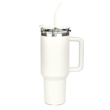 Imagem de Garrafa Térmica Inoxidável Portátil 1.2L Anti-Vazamento com Tampa e Canudo, Ideal para Viagens(Creme-1200ml)
