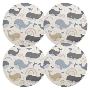 Imagem de Conjunto de 4 tapetes de mesa laváveis de PVC para jantar de 38 cm, arco-íris de baleia, jogo americano de fazenda
