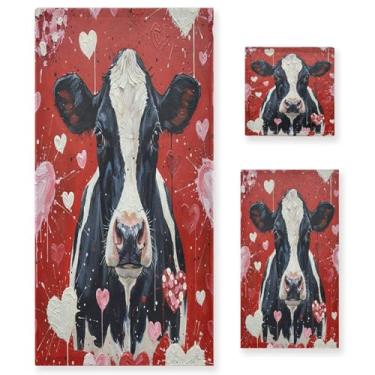 Imagem de Wassud Conjunto de 3 toalhas de banho românticas de vaca para dia dos namorados, toalhas supermacias e absorventes para banheiro, toalhas de banho de secagem rápida, toalha de banho para academia, spa