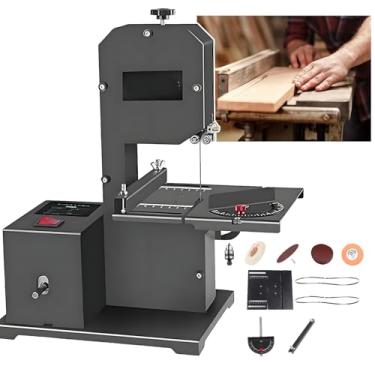 Imagem de KKSOUFX Serra De Fita De Bancada Diy De 800w, Cortes De Até 70 Mm De Profundidade Em Madeira E AcríLico, Garganta De 90 Mm, Corte Angular De 0 A 45°,LâMina IncluíDa