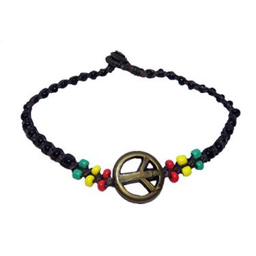 Imagem de PTN Peace Tornozeleira Rasta Cor Contas Feito à Mão Algodão Cera Cordão Jamaicano Joia (AK0026)