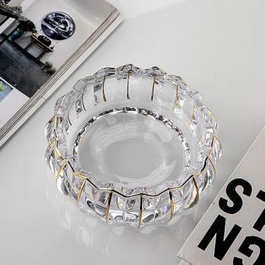 Imagem de MAGCOLOR Tigela de vidro decorativa dourada única em forma de flor de lótus redonda pintada à mão para decoração de escritório em casa, tigela de cristal decorativa para mesa de centro de mesa - 13 cm