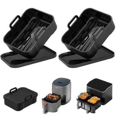 Imagem de Forros de silicone portáteis para fritadeira a ar com tampa para fritadeira a ar dupla de 6-8 litros e Ninja DZ201 DZ401 DZ550 DZ302, 2 peças