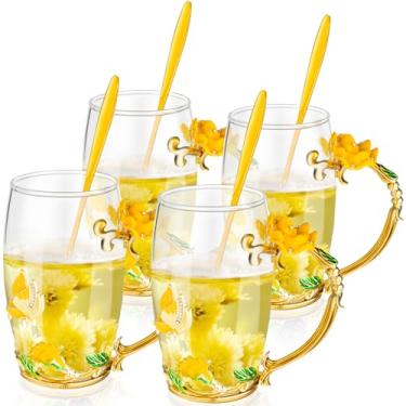 Imagem de Tioncy 4 conjuntos de presentes para mulheres mãe dia das mães esmaltes borboleta flor xícara de chá de vidro rosa chique xícaras de chá flor caneca de café com colher conjunto de presente de