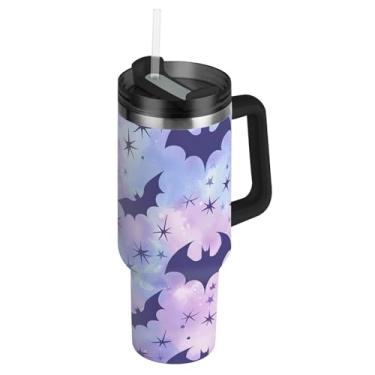 Imagem de Copo com alça Copos de aço inoxidável de 1,134 g com tampas e canudo garrafas de água com isolamento térmico xícaras de café quente para carro morcegos góticos pastel