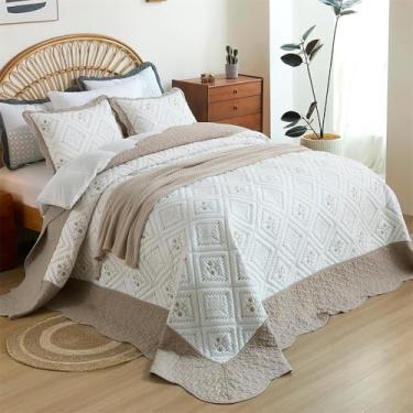 Imagem de Cmfshape Conjunto de colcha king extragrande marrom-acinzentado - Colcha King Califórnia 120 x 120 com 2 fronhas - edredom de cama bordado requintado para todas as estações - cobertor leve caído no