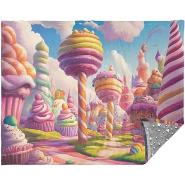 Imagem de Cobertor macio personalizado pirulitos doces caprichosos para sofá adultos presentes de viagem mulheres adulto cobertor de pelúcia estampado 177,8 cm x 139,7 cm