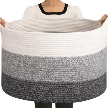Imagem de OIAHOMY Cesta de cobertor de 90 L para sala de estar, cesta grande de 58 x 58 x 33 cm com alça, cesto de roupa suja para cobertores, travesseiros, armazenamento de brinquedos para crianças, cães