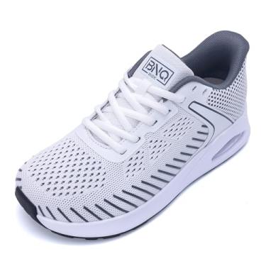 Imagem de RomenSi Tênis feminino de caminhada com bico largo, tênis de corrida, academia, atlético, para fascite plantar, alívio da dor nos pés, 36-42, Branco, cinza, 10.5 Wide