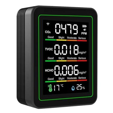 Imagem de Asixxsix Monitor de Qualidade do Ar 5 em 1 com Wi-Fi, Testador de Qualidade do Ar Portátil e Inteligente com Controle Remoto por Aplicativo e Tela Colorida, para Casa e Escritório.