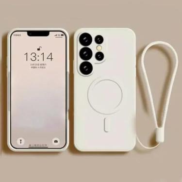 Imagem de Capa de silicone líquido com pulseira para Samsung Galaxy S25 Edge S24 Ultra S23 FE S22 S21, capa magnética para carregamento sem fio, branca, para S22 Plus