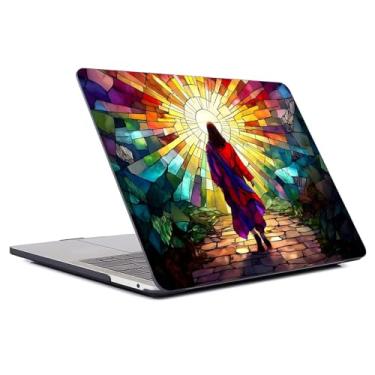 Imagem de FKBRCL4U Capa para MacBook Pro de 13 polegadas, capa preta 2017/2019/2020/2021 versão A1706/A1708/A1989/A2159/A2289/A2251/A2338 Capa rígida de plástico para computador com vitral colorido padrão Jesus
