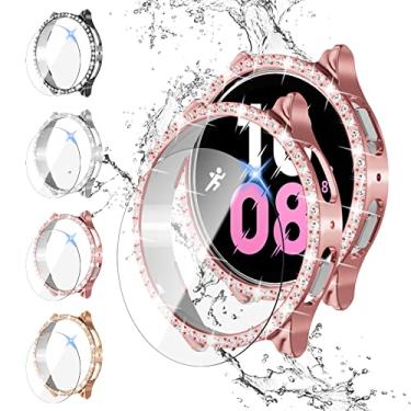 Imagem de 【4+4Pack】Bling Diamond Case for Galaxy Watch 5/Galaxy Watch 4 Screen Protector 40mm,Anti-Fog Tempered Glass Protective Film and Hard PC Cover Bumper,Samsung Watch 5/4 Smartwatch Accessories for Women