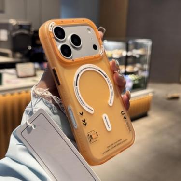 Imagem de SFDSUH Capa magnética translúcida fosca para iPhone 16 Pro Max, à prova de choque, com bordas macias (Para iPhone 16 Pro Max/Laranja)