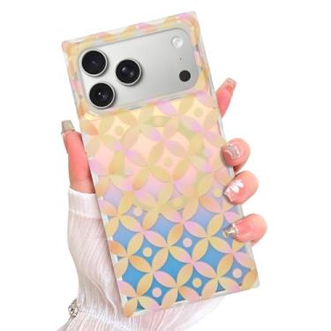 Imagem de AIGOMARA Capa retangular magnética para iPhone 17 Pro Max, compatível com Magsafe, círculos geométricos iridescentes brilhantes de luxo para mulheres e meninas, capa protetora elegante à prova de